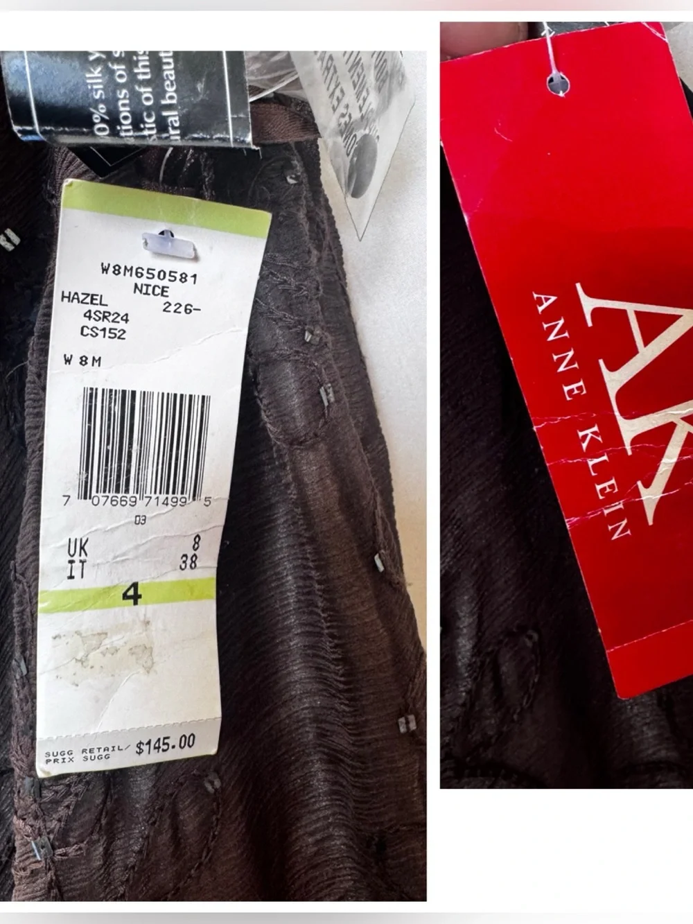 Anne Klein NEW Y2K 100% Silk Sheer Embroidered Sequin Midi Skirt Brown 4 Boho - Picture 11 of 16